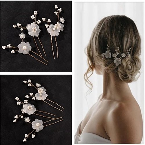 Foyte Wedding Hair Pins Bride Flower Hair Pieces Rhinestone U-shaped Pearl Hair Accessories for Women (flower)