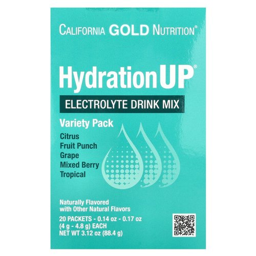 California Gold Nutrition HydrationUP®, Electrolyte Drink Mix, Variety Pack, 20 Packets, 0.14 oz - 0.17 oz (4 g - 4.8 g) Each