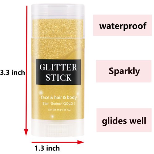 MEICOLY Gold Body Glitter Stick,Halloween Waterproof Face Glitter Gel,Chunky Glitter Face Paint,Mermaid Sequins Hair Glitter Makeup,Sparkle Body Glitter for Women,Festival Accessories Glitter