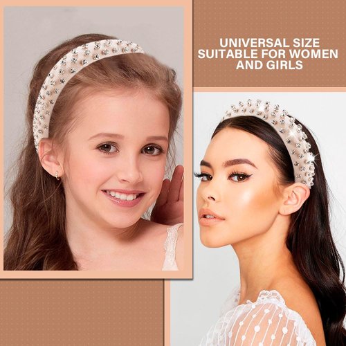 AHONEY Rhinestone White Headband for Women Girls, Hair Bling Crystal Glitter Sparkly Diamond Padded Headband Fancy Jeweled Headpiece Holiday Hair Accessories Birthday Gifts (White)