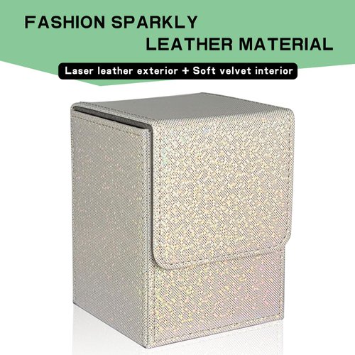 Dmoicols Sparkly Card Deck Box Holds 100+ Single Sleeved Cards,Leather Card Storage Case,MTG Commander Deck Box with 2 Dividers fit TCG CCG Magic Cards Vertical(Sparkly White Point)