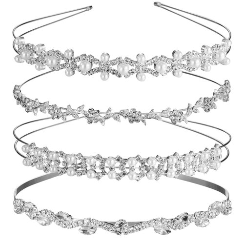 TecUnite 4 Pieces Rhinestones Wedding Headbands Crystal Flower Girl Leaves Crown Headband Tiara W...