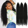 Curly Braiding Hair 22 Inch, Ocean Wave Crochet Hair for Black Women 3 Packs 1B#, Deep Wave Crochet Braiding Synthetic Hair Extensions for Boho Braids(1B#,22 inch 3 Packs)