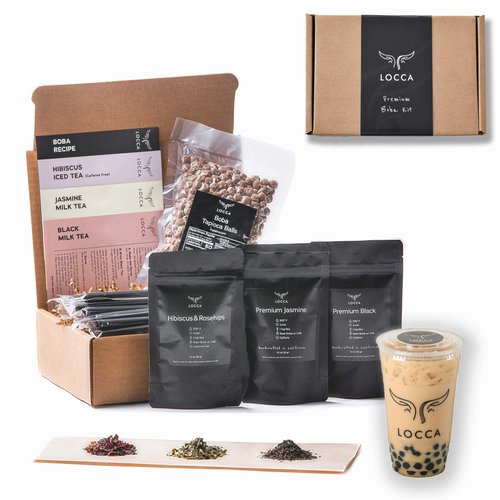 Locca Hibiscus Boba Tea Kit | 24+ Boba Drinks Premium Hibiscus Rosehips, Jasmine, Black Tea | Pre...