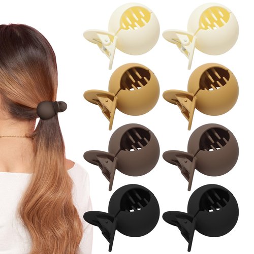 AWAYTR 8Pcs Small Hair Clips for High Ponytail - Matte No-Slip Clips for Women (Brown/Black with Ball)