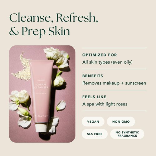 RANAVAT Cream Cleanser - Daily Facial Cleanser Doubles as Waterproof Eye Makeup Remover - Gentle Face Wash to Detoxify and Nourish (3.4 oz)