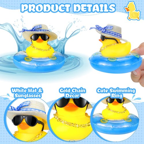 Summer Rubber Duck Mini Yellow Duck Bath Toys Duckies Car Dashboard Decorations with Mini Sun Hat Swim Ring Necklace and Sunglasses for Bathtub Shower Birthday Swimming (12 Set )