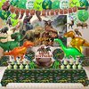Dinosaur Birthday Party Supplies, Dinosaur Style Decorations Include Backdrop, Tablecloth, Banners, Cake Decoration, Cupcake Toppers, Latex and Aluminum foil Balloons, Hanging Swirls, Tableware Set