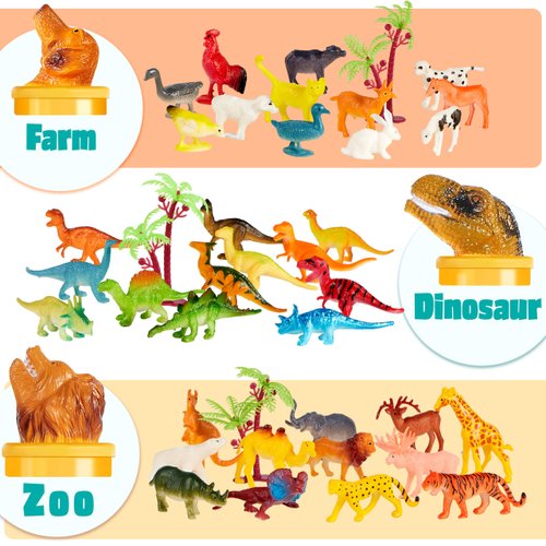 JOYIN 69Pcs Small Animal Figures, Mini Jungle Toy Set with Sensory Bin, Realistic Wild Animal Kingdom, Zoo, Ocean, Farm Animals Figurines, Dinosaur Party Favors, Gifts for Boys and Girls, Kids 3-5