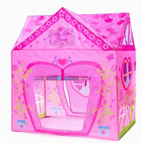 PLAY 10 Princess Castle Kids Pink Play Tent Foldable Pretend Playhouse for Girls Indoor & Outdoor Fun,Easy to Folding Back,37 * 28 * 40inch,Big Enough for 2-3 Little Kids Play Together