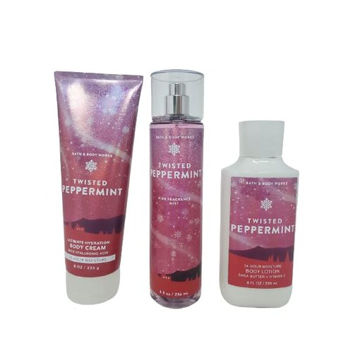 Bath & Body Works Twisted Peppermint Trio Gift Set ~ Fragrance Mist ~ Body Cream & Body Lotion Full Size