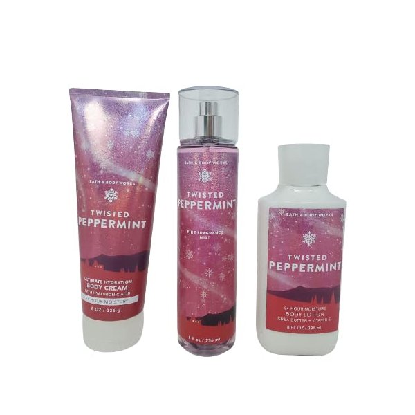 Bath & Body Works Twisted Peppermint Trio Gift Set ~ Fragrance Mist ~ Body Cream & Body Lotion Full Size