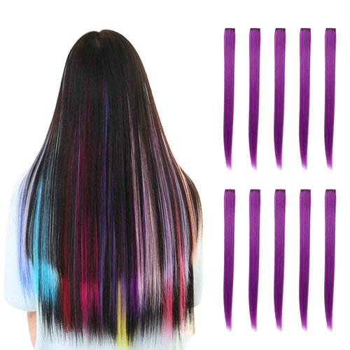 Rosette Hair 20 Inch 10pcs/set Multiple Colors Colored Hair Extensions-Party Highlights Straight Heat Hairpieces-Synthetic Clip on in Hair Extensions (purple)