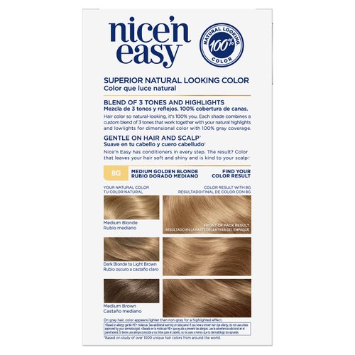 Clairol Nice'n Easy Permanent Hair Dye, 8G Medium Golden Blonde Hair Color, Pack of 3