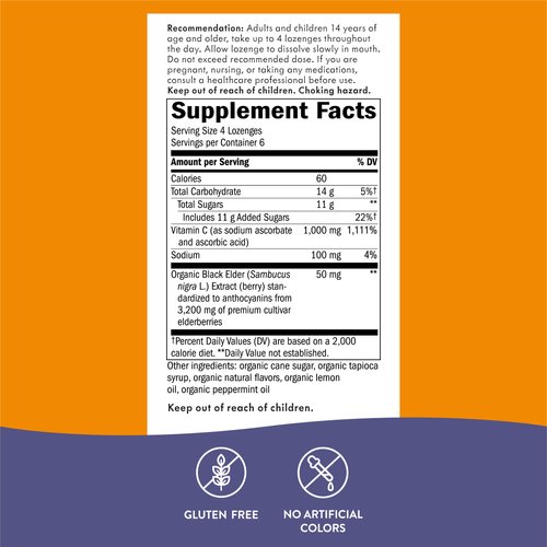 Nature’s Way Sambucus Elderberry Lozenges, 1000 mg Vitamin C Per Serving, Tropical Flavor, 24 Count