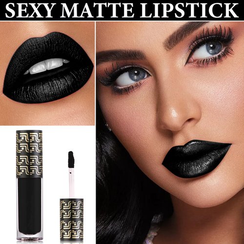 WENJLYJ 3 Pcs Matte Liquid Lipstick Set for Women,Professional Black Lipstick Lip Gloss Set Makeup Long Lasting Waterproof Halloween Face Body Paint for Cosplay Costume Goth Makeup
