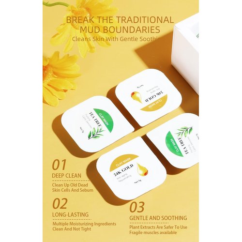 BERVEAL Organic Clay Mask Kit Private Label Turmeric Green Tea Pink Rose Face Mud Clay Mask Facial Mask For Acne Skin (SET 02)