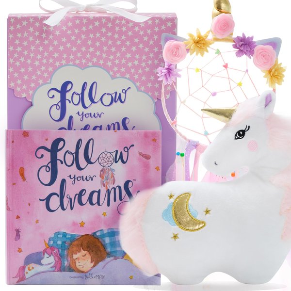 Tickle & Main Follow Your Dreams Unicorn Pillow Gift Set, Unicorn Plush, Dream Catcher for Girls Ages 4-9 Years
