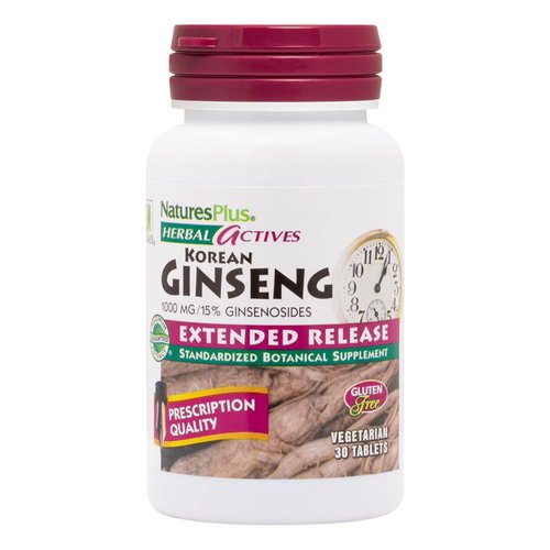 NaturesPlus Herbal Actives Korean Ginseng, Extended Release - 1000 mg, 30 Vegan Tablets - Adaptog...