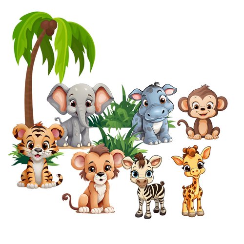 Gotsafety Baby Animal Wall Stickers - Premium Vinyl Jungle Animal Wall Decals for Nursery & Classroom - Safari Decals for Kids Room Animal Wall Decor - Easy Application Adhesive Decals