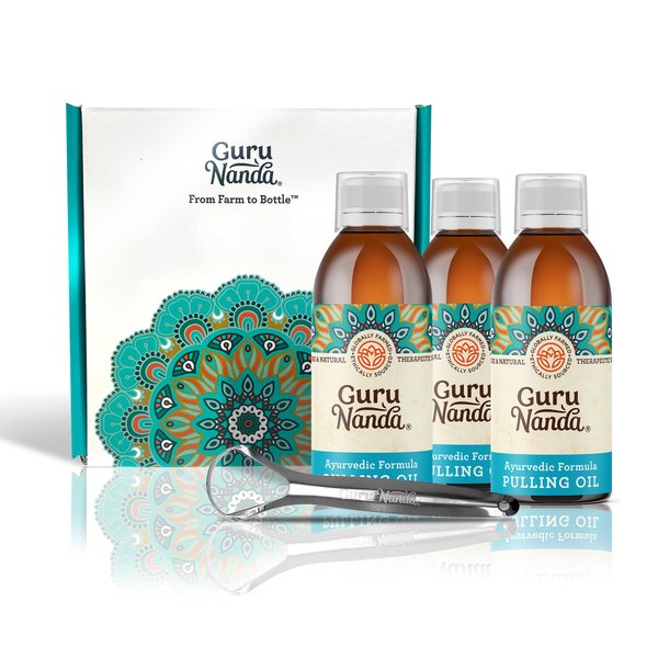 3 Pack GuruNanda Original Oil Pulling - Alcohol & Fluoride Free, Natural Mouthwash - Ayurvedic Blend for Healthy Teeth & Gums, Natural Teeth Whitening and Fresh Breath - Unflavoured (8.45 fl.oz x 3)