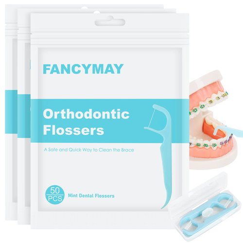 150 Count Mild Mint Braces Flossers for Adults & Kids, Orthodontic Flossers for Braces Fit Under Arch Wire, Dental Floss Picks for Braces with Floss Dispenser, Gentle Teeth Cleaning, 50 Count(3 Pack)