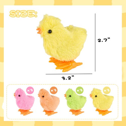 3 otters 12PCS Wind Up Chick Toys, Colorful Wind-Up Jumping Cute Chicken Plush Chicks Toys for Kids Goodie Bags Treasure Chest Party Favors Gifts