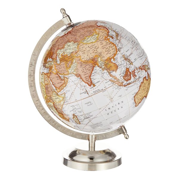 Abbott Collection 57-LATITUDE-05 Spinning Small Decorative Globe, White/Silver, 11" H