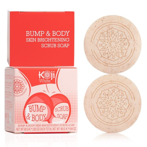 Koji White Kojic Acid Bump Eraser Body Scrub Soap for Exfoliation Butt, Elbow, Underarm with Glut...