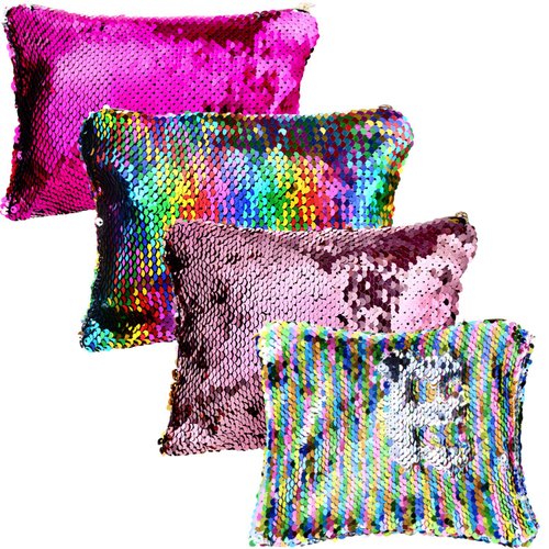 Tatuo 4 Pcs Magic Sequin Bags Reversible Glitter Pencil Pouch Small Makeup Pouch Cosmetic Makeup Organizer Bag for Women Purse Party Favors Gifts, Assorted Colors