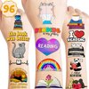 (96 PCS) Funny Reading Book Booklish Nerd Temporary Tattoos Birthday Themed Party Supplies Decorations Favors Cute Inspirational Stickers Tattoo Gifts for Kids Girls Boys Teachers Decor School Reward