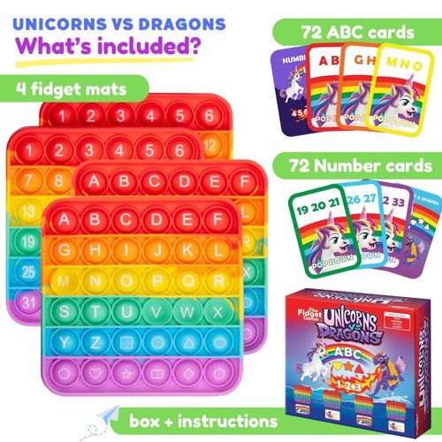 The Fidget Game Unicorns vs Dragons, Fun Educational ABC Toys to Learn Alphabet, Numbers, Shapes & Colors, Interactive Learning Tools for Pre-K & Kindergarten