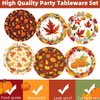 UROINEPA Thanksgiving Plates 60Pcs Fall Thanksgiving Paper Plates 9 Inch Autumn Maple Leaves Pumpkins Disposable Plates for Thanksgiving Fall Party Decoration Supplies