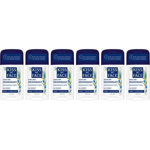 Kiss My Face Active Life Fragrance Free Deodorant, Aluminum Free Deodorant For Women And Men, With Added Grapefruit Seed Extract, Rosemary And Sage, 2.48 Oz Stick, 6 Pack