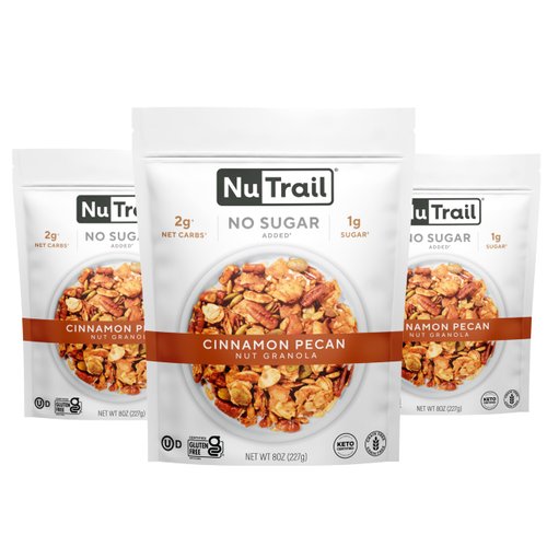 NuTrail Nut Granola Cereal, Cinnamon Pecan, No Sugar Added, Gluten Free, Grain Free, Keto, Low Carb, Healthy Breakfast 8 oz. 3 Count