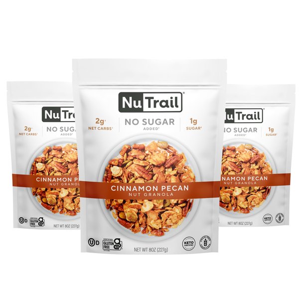 NuTrail Nut Granola Cereal, Cinnamon Pecan, No Sugar Added, Gluten Free, Grain Free, Keto, Low Carb, Healthy Breakfast 8 oz. 3 Count