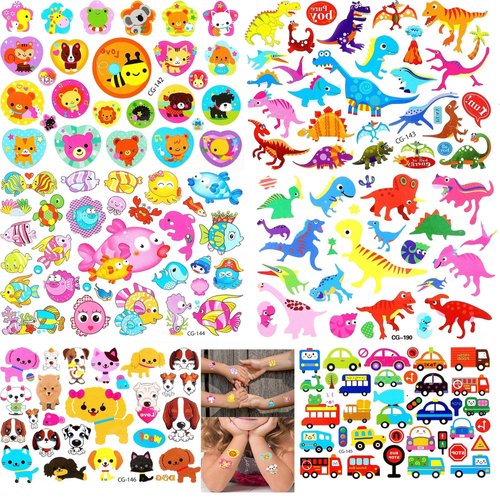Kids Temporary Tattoos - More than 120 Easy-to-Use Tattoos for Children (Assorted - 6 Sheets)