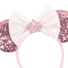 zhezesmila Pink Mouse Ears, Sequin Bow Mouse Ears Headband for Girls Women, Cosplay Costume Princess Party Birthday Hair Band