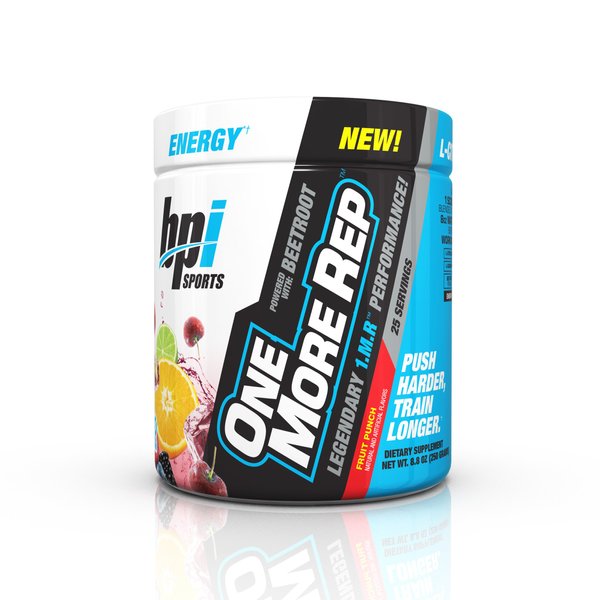 BPI Sports One More Rep Pre-Workout Powder - Increase Energy & Stamina - Intense Strength - Recover Faster - Beetroot - Carnitine - Citrulline - 0 Calorie - 25 Servings - Fruit Punch 8.8 Ounce (Pack of 1)