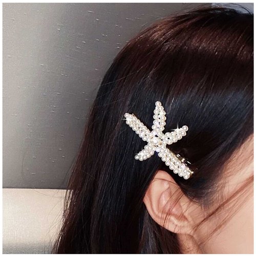 Yheakne Vintage Starfish Hair Clip Pin Gold Cz Crystal Hair Pins Clip Rhinestone Pearl Hair Barrette Hairpin Crystal Star Headpieces Decorative Bobby Pins Headwear Metal Head Clip Hair Accessories for Women and Girls Gifts
