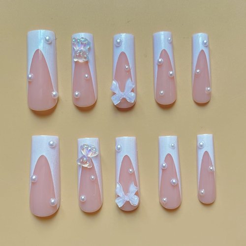 White French Tip Press on Nails Long Square Fake Nails Matte Pink Full Cover Solid Color Glue on Nails Glossy Designs Cute False Nails Stick on Nails for Women Girls Acrylic Manicure Decorations24Pcs