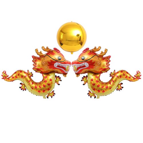 3 Pcs Gold Dragon Balloons Decorations, Cute Dragon Birthday Balloons for Party Supplies, Chinese Dragon Party Balloons Decorations, Legend Animal Balloons for Dragon Party Decorations