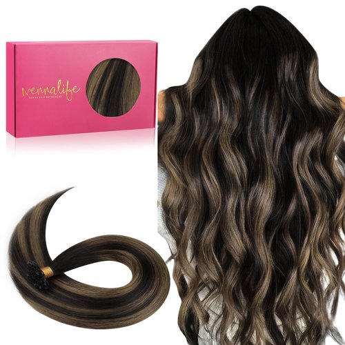 WENNALIFE U Tip Hair Extensions Human Hair, 50g 50s 24 Inch Balayage Natural Black to Chestnut Brown Remy Hair Extensions K Tip Hair Extension Real Human Hair Invisible Straight Keratin Hair Extension