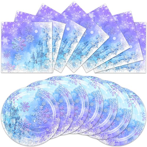 40pcs Frozen Party Supplies,include 20 Plates, 20 Napkin,Snowflake Birthday Party Decoration Supplies Used for children Birthday Party Decoration (blue)