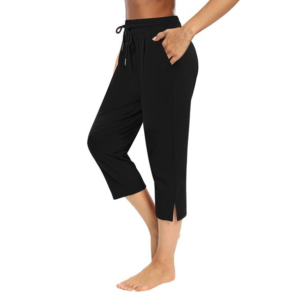 Sarin Mathews Womens Capri Yoga Pants Loose Workout Joggers Drawstring Sweatpants Lounge Pajama Capris Pants with Pockets Black XL