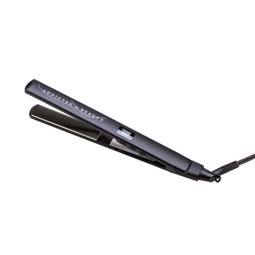 ADDICTED TO BEAUTY Titanium Hair Straightener Flat Iron with 1” Crystal-Finish Plates, Digital Control with Auto Shut-Off, Heats up to 445° Temp, 8.5 ft Cord, Matte Black