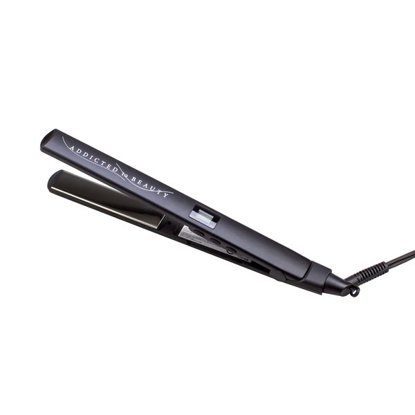 ADDICTED TO BEAUTY Titanium Hair Straightener Flat Iron with 1” Crystal-Finish Plates, Digital Control with Auto Shut-Off, Heats up to 445° Temp, 8.5 ft Cord, Matte Black