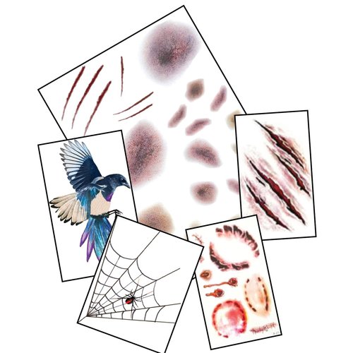 Halloween Pack of 5 super scary temporary tattoos - 3-4 inches in size