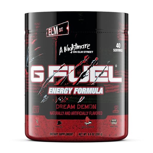 G Fuel Nightmare On Elm Street Energy Drink Powder, Pre Workout Caffeine Powder, Energy Powder Drink Mix for Gaming, Sugar Free Focus Amino, Vitamin + Antioxidant, 9.9oz (Tart Fruit Punch, 40 Serving)