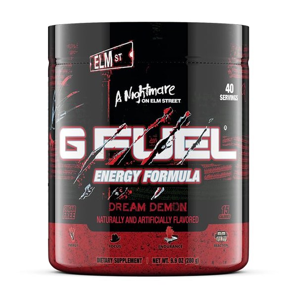 G Fuel Nightmare On Elm Street Energy Drink Powder, Pre Workout Caffeine Powder, Energy Powder Drink Mix for Gaming, Sugar Free Focus Amino, Vitamin + Antioxidant, 9.9oz (Tart Fruit Punch, 40 Serving)